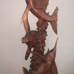 Wood Sailfish/marlin Sea Turtle Hand Carved