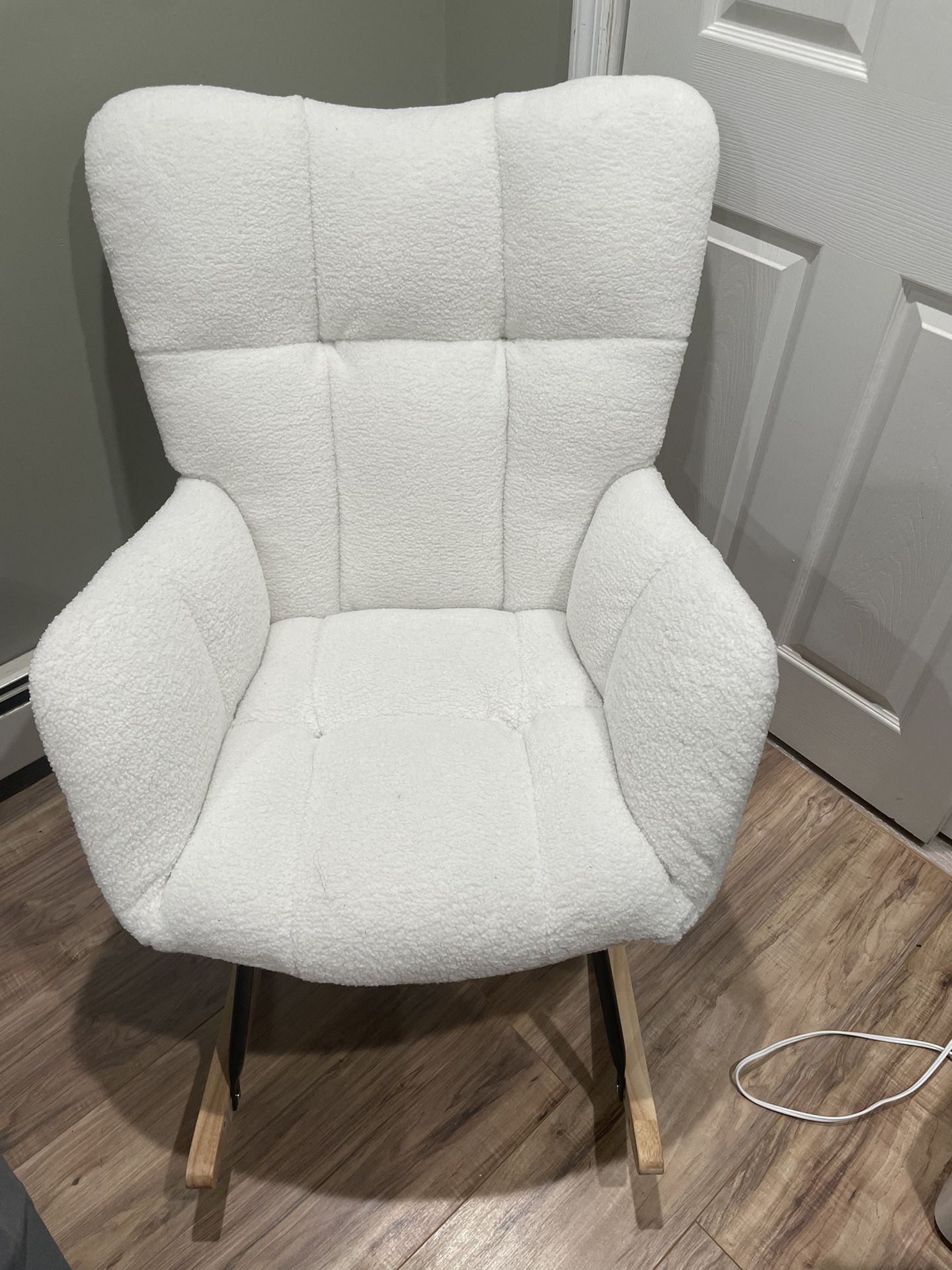 Nursery Rocking Chair Teddy Upholstered Glider Rocker Rocking Accent Chair Padded Seat with High Backrest Armchair Comfy Side Chair for Living Room Be