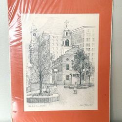 Vintage Matted Old State House Boston Art By American Artist Joan T. Kanwisher