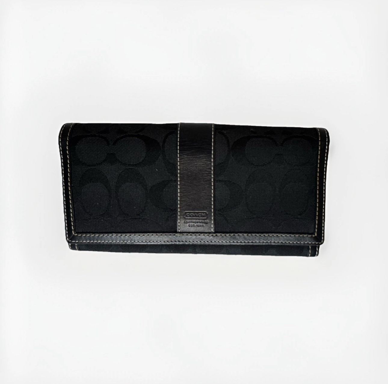 Coach Signature Leather Trim Full Size Wallet Black