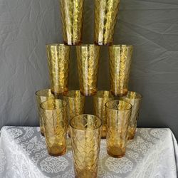 ANCHOR HOCKING, AMBER, Honeycomb, NEW, Glasses, set 12