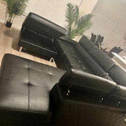 Leather Sectional W Ottoman 