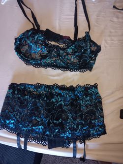 Teal and Black Lace Lingerie Set