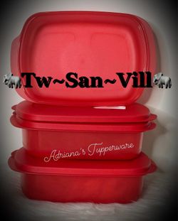 Tupperware Crystalwave plus Stain Guard 4 cup rectangular container Red