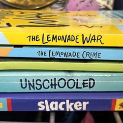 5 Paperback Books - Lemonade Wars, Unschooled, lost & Slacker