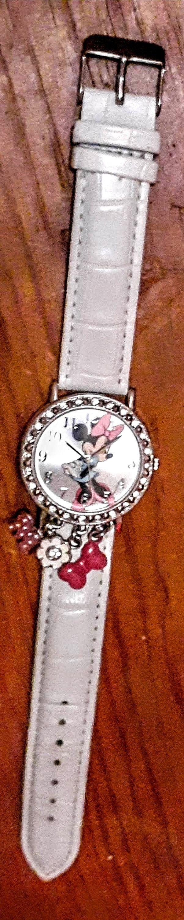 Disney Minnie Mouse Analog Quartz Watch with Dangle Charms Faux Croc StrapÂ