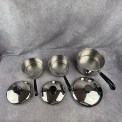 Revere Ware Copper Bottom Set 3 Saucepans w/Lids 2Qt 1Qt 3/4Qt Clinton USA