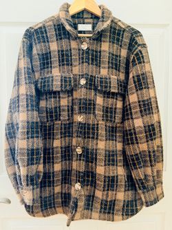 Women’s Fuzzy Plaid Coat Jacket (Medium)