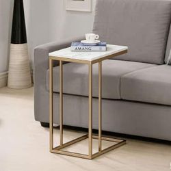18.9 in. W x 11.8 in. D White Rectangular Marble C Table and Accent Table with Soft Gold Base