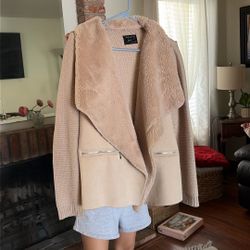 Beige Fur Collar Sweater Coat 