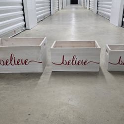 ✨ Set of 3 “Believe” Wooden Storage Baskets – Brand New! ✨
