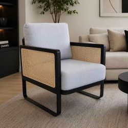 New In Box Modern Style Rattan Accent Lounge Guest Sofa Livingroom Chair Grey Seat  