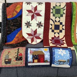 Huge Lot Handmade Quilted Lao Quilts, Table Runner, Wall Hangings 