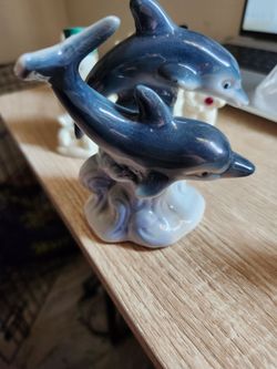 Porcelain Dolphin Figurine – Two Dolphins on Ocean Waves