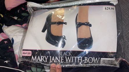 Black Mary Jane Heels with Bow Adult 5/6