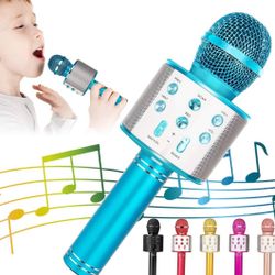 Bluetooth Kids Karaoke Microphone 5-in-1 with Speaker & FM Radio (Blue)
