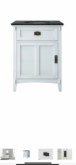 Home Decorators Collection Artisan 26 in. W Vanity in White with Marble Vanity Top in Natural Black with White Sink