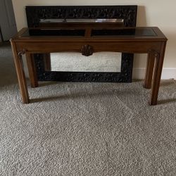 $50 Brown Console Table, Glass Tops Removable 