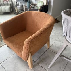 Modern Accent Chair – Textured Rust/Clay Fabric w/ Wood Legs