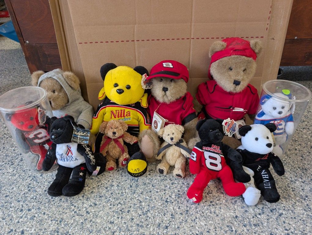 Lot of collectible NASCAR bears