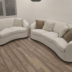 Boucle Sofa And Loveseat New Set 2 Pcs 
