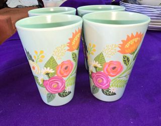 Set of 4 Prima Design Light Green Melamine Tumblers with Floral Design A68M001