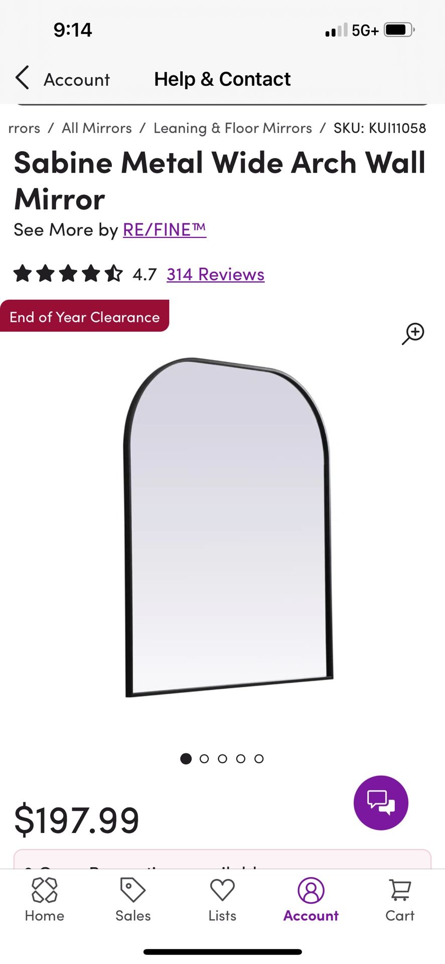 New Wide Arch Mirror 42x36