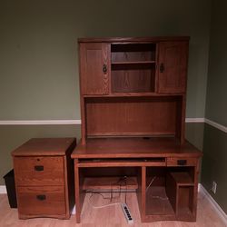 Large solid oak desk with matching file cabinet
