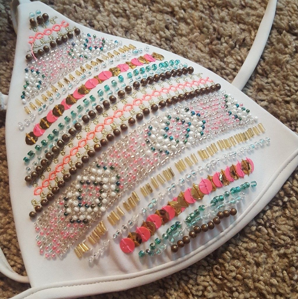 White Beaded Bikini Top - ninetynine