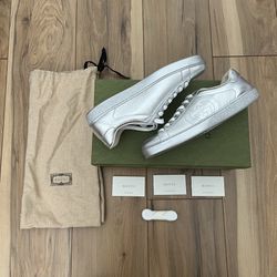 Gucci Ace Metallic Silver Sneakers Size 8