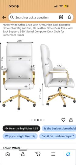 White leather office chair with arms