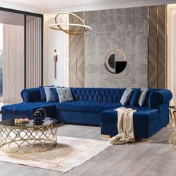  Navy Velvet Double Chaise Sectional