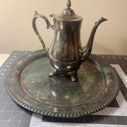 Silver Plated International Silver Co. Teapot & Leonard SilverPlate Platter