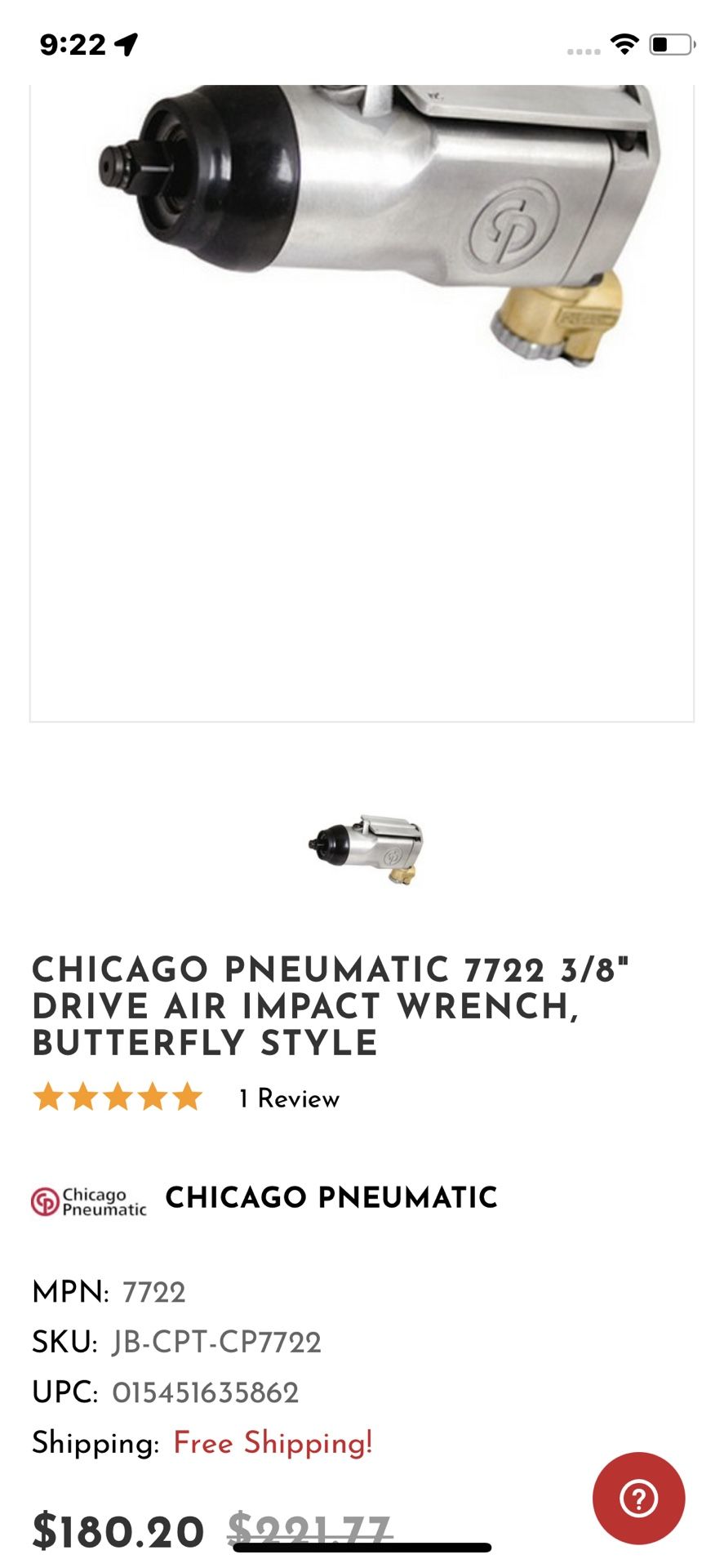 Pneumatic Impact Chicago Pneumatic 7722 3/8