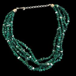 5 Strand Green Malachite Sterling Silver Necklace DTR Desert Rose Trading China 19.5”