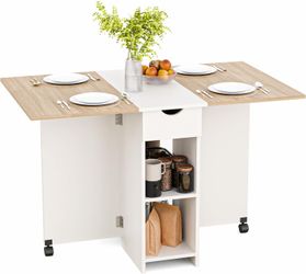 Space Saving Folding Dining Table with 2 Tier Storage