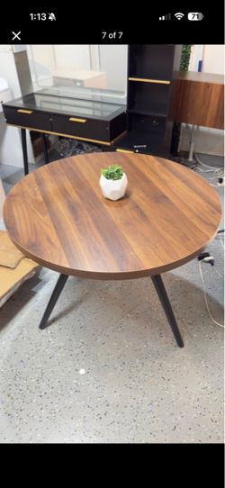 Round Walnut Coffee Table with Black Legs