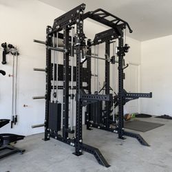 PRO SERIES Ultimate 3-1 Half Rack Functional Trainer w/Smith Machine Bar | 400lb Stack | Gym Equipment | Fitness | Commercial | Squat Rack  