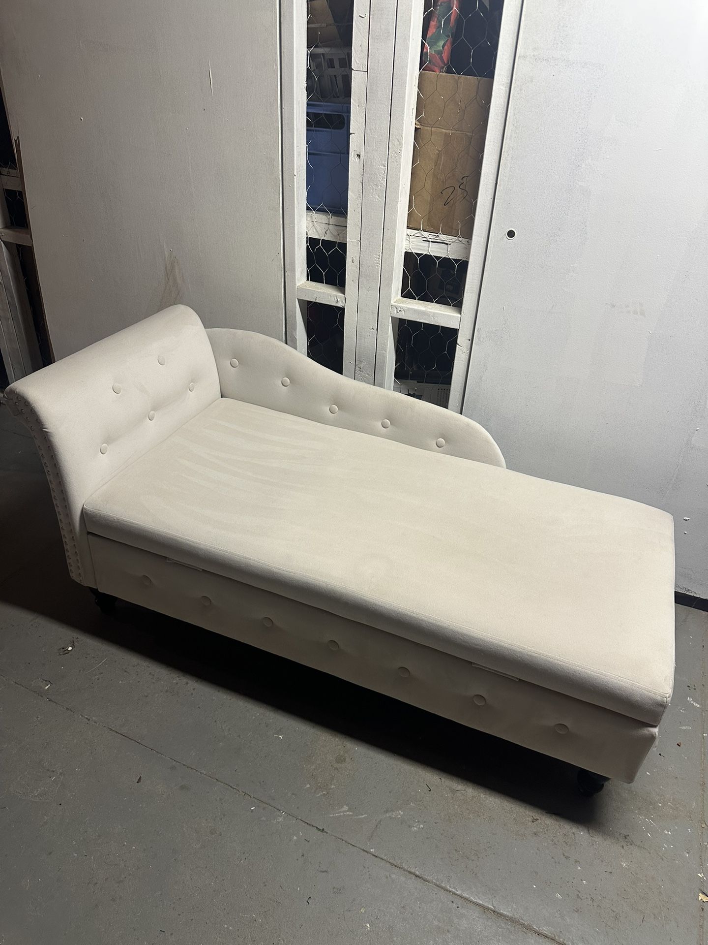 Suede Storage Chaise Lounge