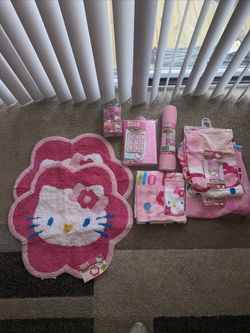 15-Pieces Hello Kitty bathroom  shower curtain/hooks bath/Beach towels floor mats