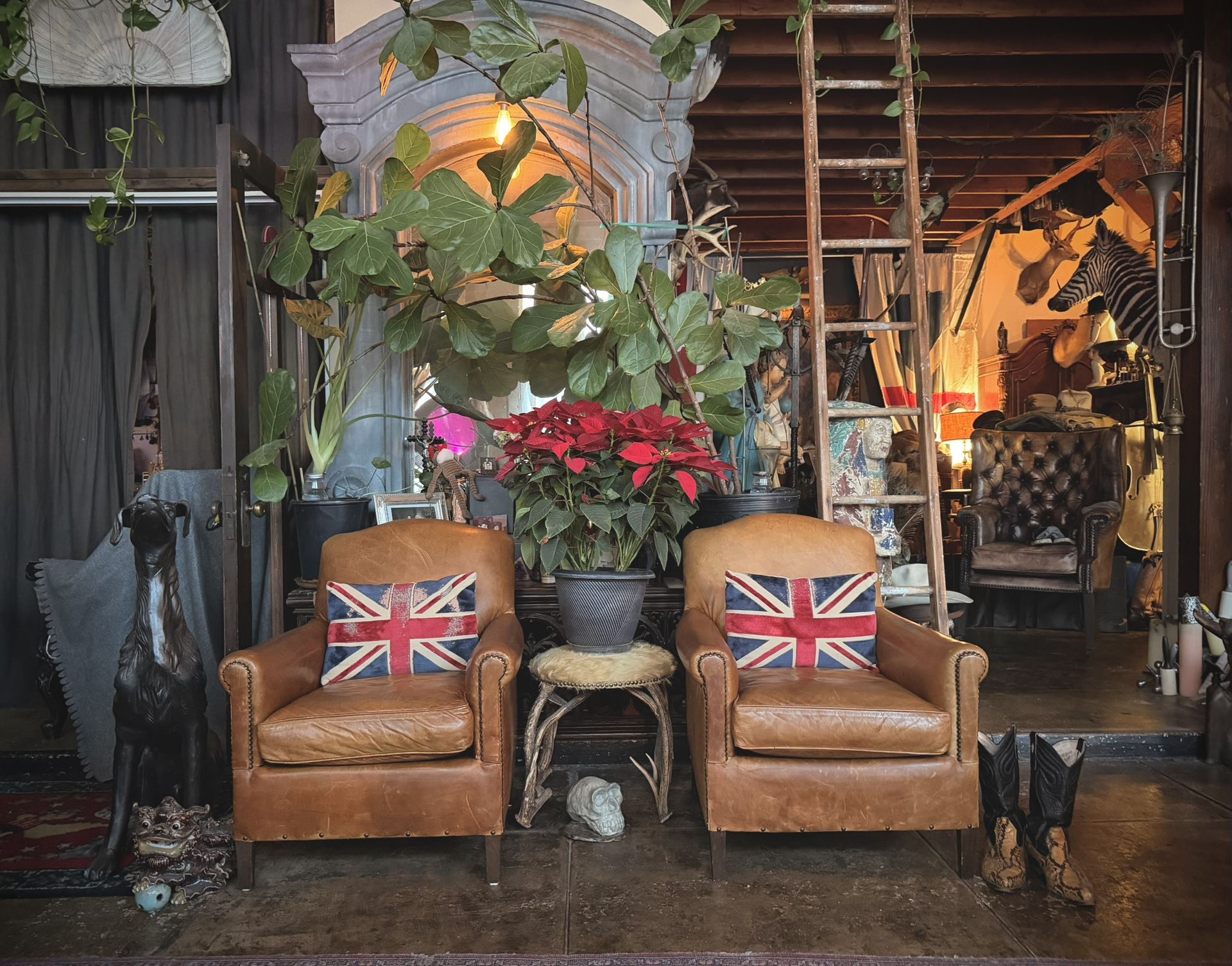 Vintage Restoration Hardware tan leather lounge comfy club chairs set!