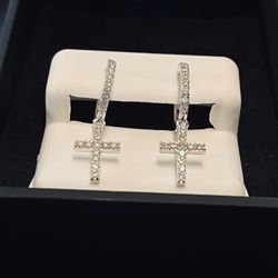 Moissanite Cross Dangle Earrings 