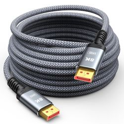 Capshi Fiber Optic DisplayPort Cable 50FT, 8K Long DP Cable 1.4 (8K@60Hz, 4K@144Hz, 2K@240Hz) HBR3 Support 32.4Gbps, HDCP 2.2, HDR10 FreeSync G-Sync f