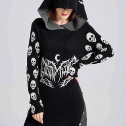 Hooded Skull Long Knit Sweater (NWOT)