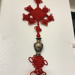 Chinese Knot Wall Hanging with Cloisonné Vase 48” long