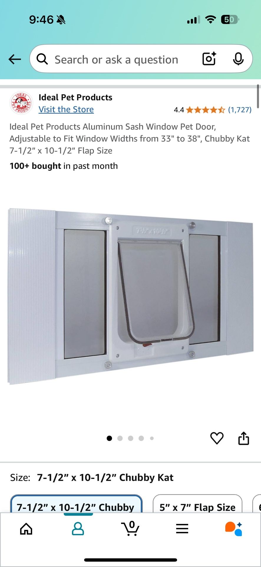 Ideal Pet Products Aluminum Sash Window Pet Door, Adjustable to Fit Window Widths from 33" to 38", Chubby Kat 7-1/2” x 10-1/2” Flap Size