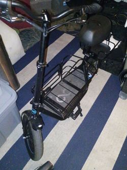 Black Electric Scooter with Basket and Seat