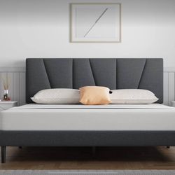 Molblly Full Bed Frame Upholstered Platform with Headboard and Strong Wooden Slats, Strong Weight C