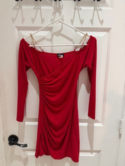 Red Long Sleeve Mini Dress with Gold Chain Straps