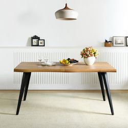 Homy Casa Lancelot 63” Dining Table for 6 Solid Wood Look Wavy Edge,Oak